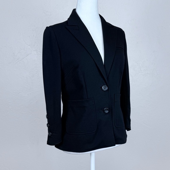 Diane Von Furstenberg Black Stretch Knit Blazer w/ Cropped Sleeves Size 8 - Picture 2 of 9
